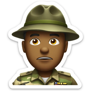 drill sergeant character wearing a classic sergeant hat and a camouflage army shirt. The character should have an angry intense expression. full torso sticker