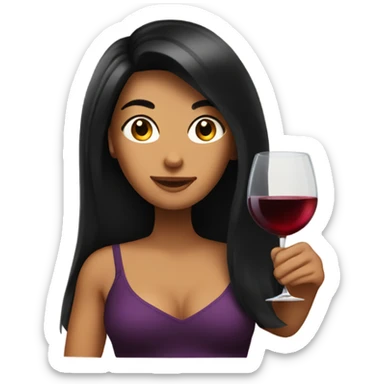 Tanned woman with long black hair drinking wine  sticker