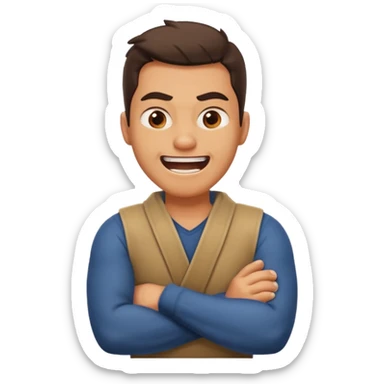 arms crossed around neck angry laughing guy sticker