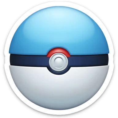 blue pokeball emoji, top half is a more saturated blue, bottom half is white, black stripe, with a white sheen, with a pearlescent finish, with a slight shadow sticker