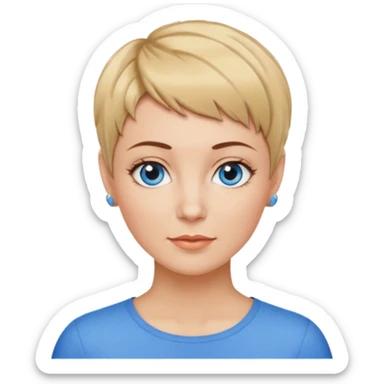 Frau, helle Haut, brauner Pixie schnitt mit blonden Spitzen, blaue Augen, mittleres alter sticker