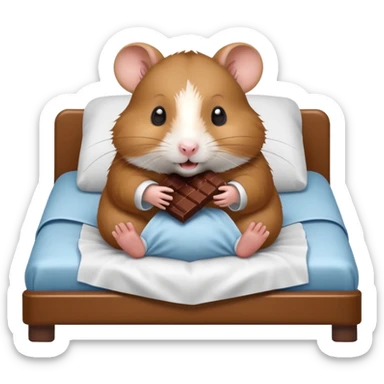 Hamster taking a bite out of chocolate in hospital bed sticker