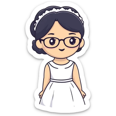 girl with black hair in glasses in a wedding dress sticker