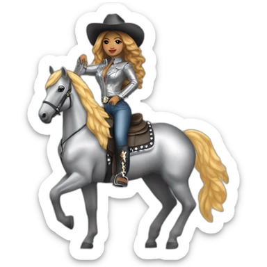 Beyoncé wear in silver cowboy  riding a discoball horse sticker