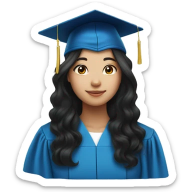 asian girl wearing blue graduation cap with long curly black hair sticker