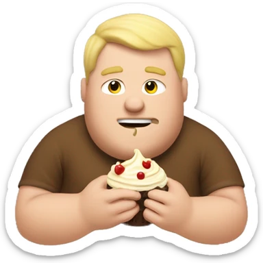 Fat blonde Man eat brown ise cream from a hands sticker