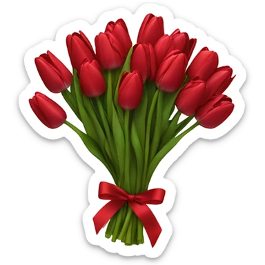 A lush bouquet of scarlet tulips wrapped in a velvet burgundy ribbon
 sticker