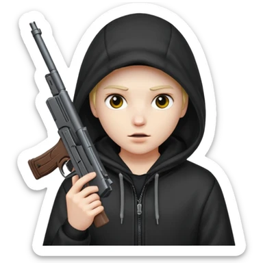 Una persona encapuchada con una pistola sticker