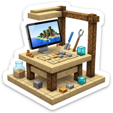 minecraft crafting station with tools, stone, wood, glass, sand, ... sticker