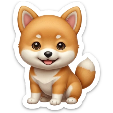 3 month old Shiba Inu puppy, big round eyes, soft orange and white fur, tiny paws, smiling expression, emoji style, simple vector, clean lines, soft shading, pastel background, centered, 1:1 ratio, high quality, cute sticker design sticker