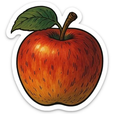 bold ghibli style icon of an apple sticker