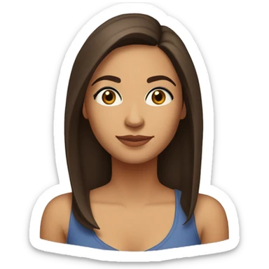 A head and shoulders shot of a 32 year old Latina woman, with straight brown hair,   with brown eyes wearing a t-shirt. sticker