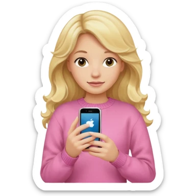 Blonde Long wavy hair Kendall Jenner with a pink sweater holding an iPhone sticker