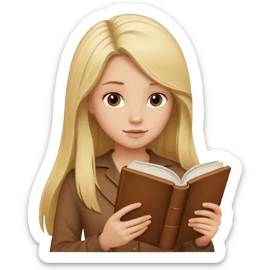 Blonde sexy girl with long hair reading a brown book, brown set  sticker
