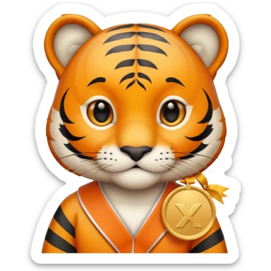 cute tiger wins medal and diploma sticker