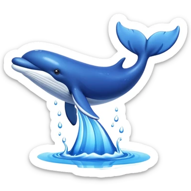 A 3D cartoon whale tail rising from the water, smooth surface reflection, ocean background, Memoji-style. sticker
