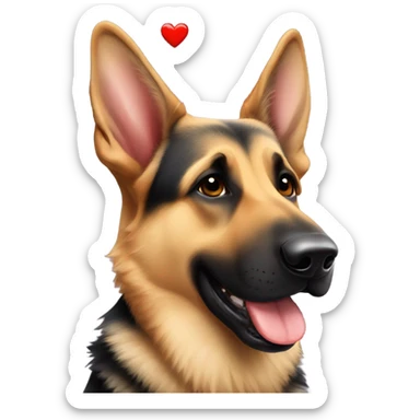 German Shepard kissing face with heart  sticker