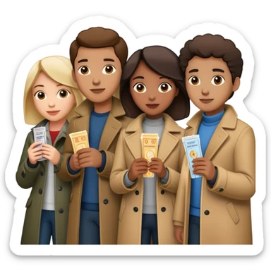 group of people standing in line at a movie theater sticker