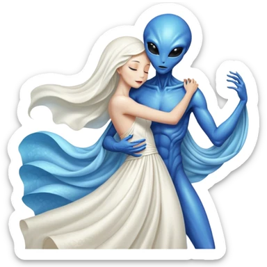 Alien woman in white dress hugs and kissing "white male human man" sticker