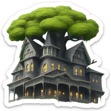 Fantastic haunted Addams tree hotel overgrown on a hill  sticker