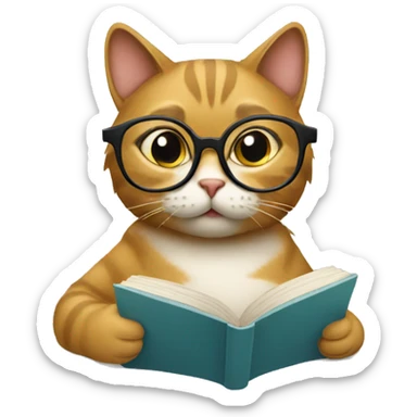 Cat with glasses studying  sticker
