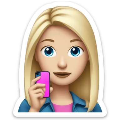 a white girl with blue eyes and dark blonde holding a pink cell phone sticker