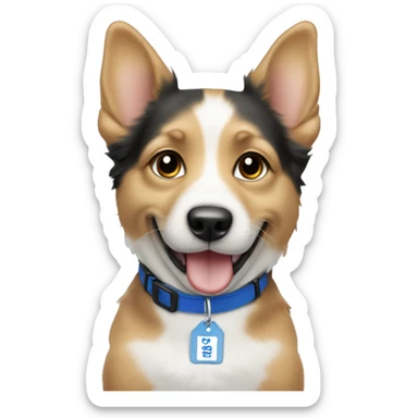 happy dog puppy emoji, with ink blue name tag sticker