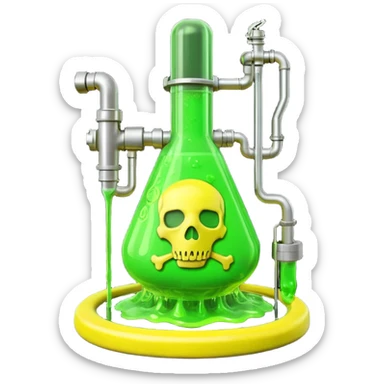 3D render of Reactor Rod, toxic waste aesthetic, neon green bubbling liquid, caution yellow metal, industrial warning texture. sticker