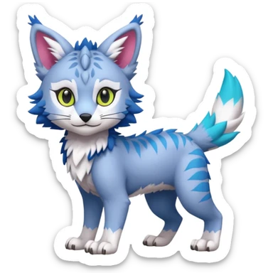 Colorful tropical kawaii cute Lynx-Trico-Sergal-Wolf-Vernid-Fakémon-Pokémon-creature (full body) sticker