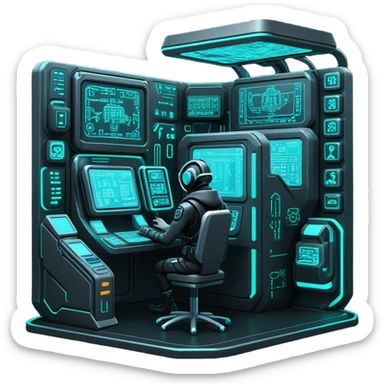 monochrome cyberpunk hacker terminal command center sticker