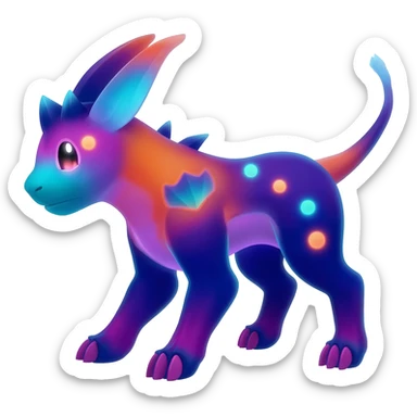 Colorful bioluminescent dark abysmal abyssal neon-glowing Trico-Sergal-Furret-Ferret-Wickerbeast-Vernid-fusion-Fakemon-animal-hybrid-creature, full body sticker