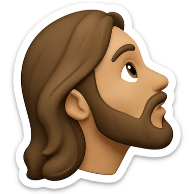 Create a side profile view of the Jesus head emoji style looking upward. Maintain the emoji style characteristics and colors consistent with the original image. sticker