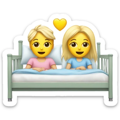 Two blonde children, sick, each in their own bed, wearing surgical masks, one Boy, one girl, at home, get well soon sign with yellow heart sticker