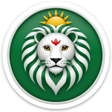 Minimalist black and white emblem emoji, inspired by the Faravahar symbol. Centered Lion and Sun emblem of Iran colored in green, white, and red like the Iranian flag. Circular design, clean simple lines, suitable for small size sticker