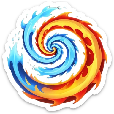 Let the background be black themed fire and water spiral shape sticker