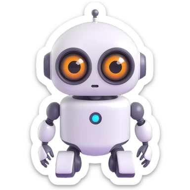 Friendly robot with big expressive eyes — round head, glossy finish, slightly clumsy but charming, cute (think Wall-E meets Baymax). sticker