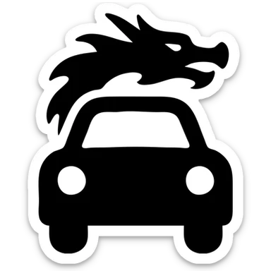 solid filled icon of a car with dragon elements sticker