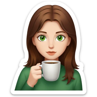 Brown haired girl with green eyes drinking coffee sticker