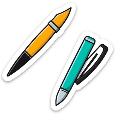 a pen combined with a knife, cartoon sticker style sticker