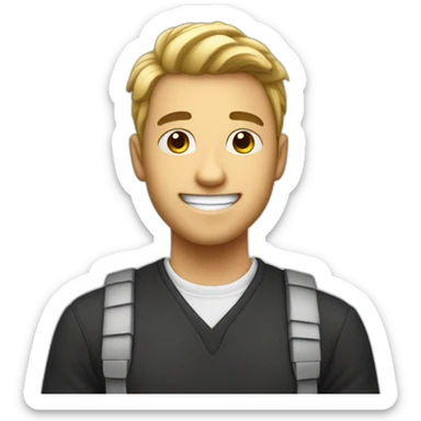 Create a innocent white student with big smile sticker