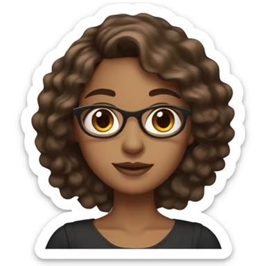 Latina with wavy brown hair and brown skin tone and brown eyes holding an iPad pen sticker