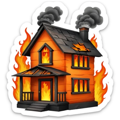damaged house on fire sticker