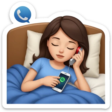 generate a girl brunette sleeping in bed.Her phone ringing sticker