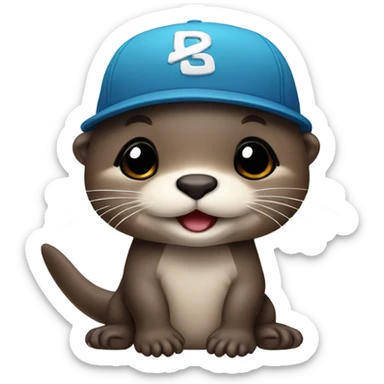 Cute baby otter. Wearing backwards baseball hat. Full body.  sticker
