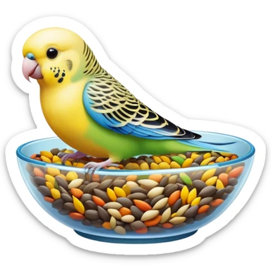 Budgie in a bowl of seeds sticker