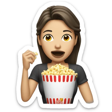 White brunette woman putting popcorn in her mouth sticker