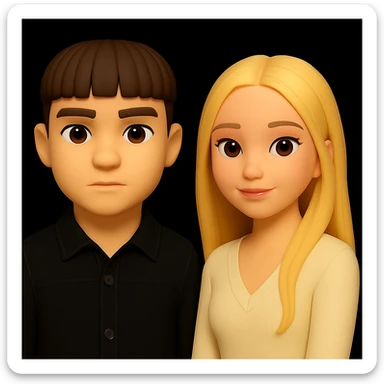 Increase the free space between the guy and the girl, separate them more from each other, keep the 3d-emoji style look, and keep everything else unchanged. sticker