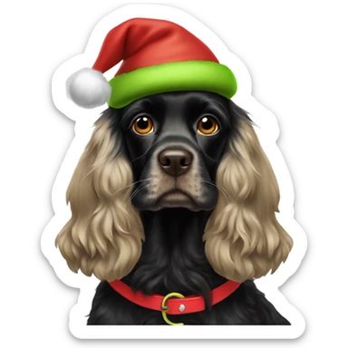 Black cocker spaniel wearing grinch costume sticker
