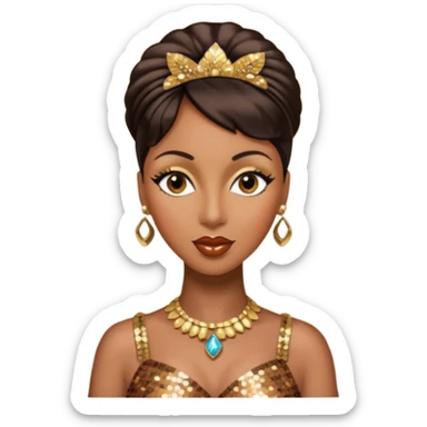 Josephine Baker with dark brown hair, bronze sequin outfit sticker