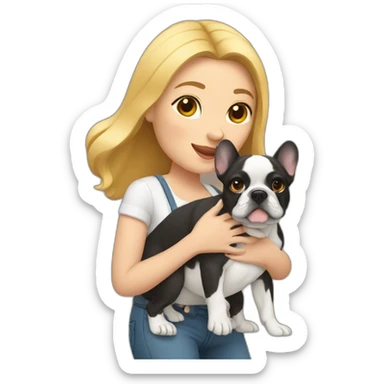  a woman carrying a French bulldog sticker